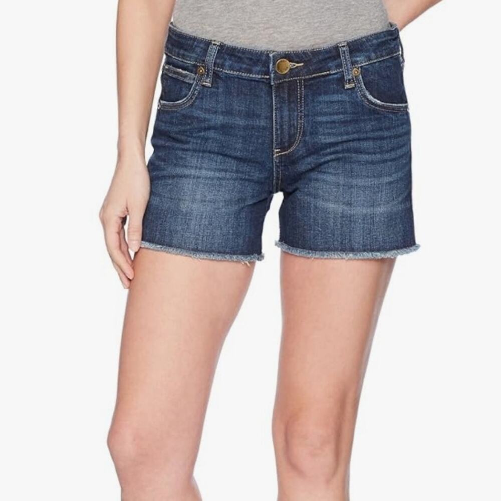 Kut From The Kloth Gidget Fray Hem High Waisted Denim Shorts NWT Dark Wash 6
